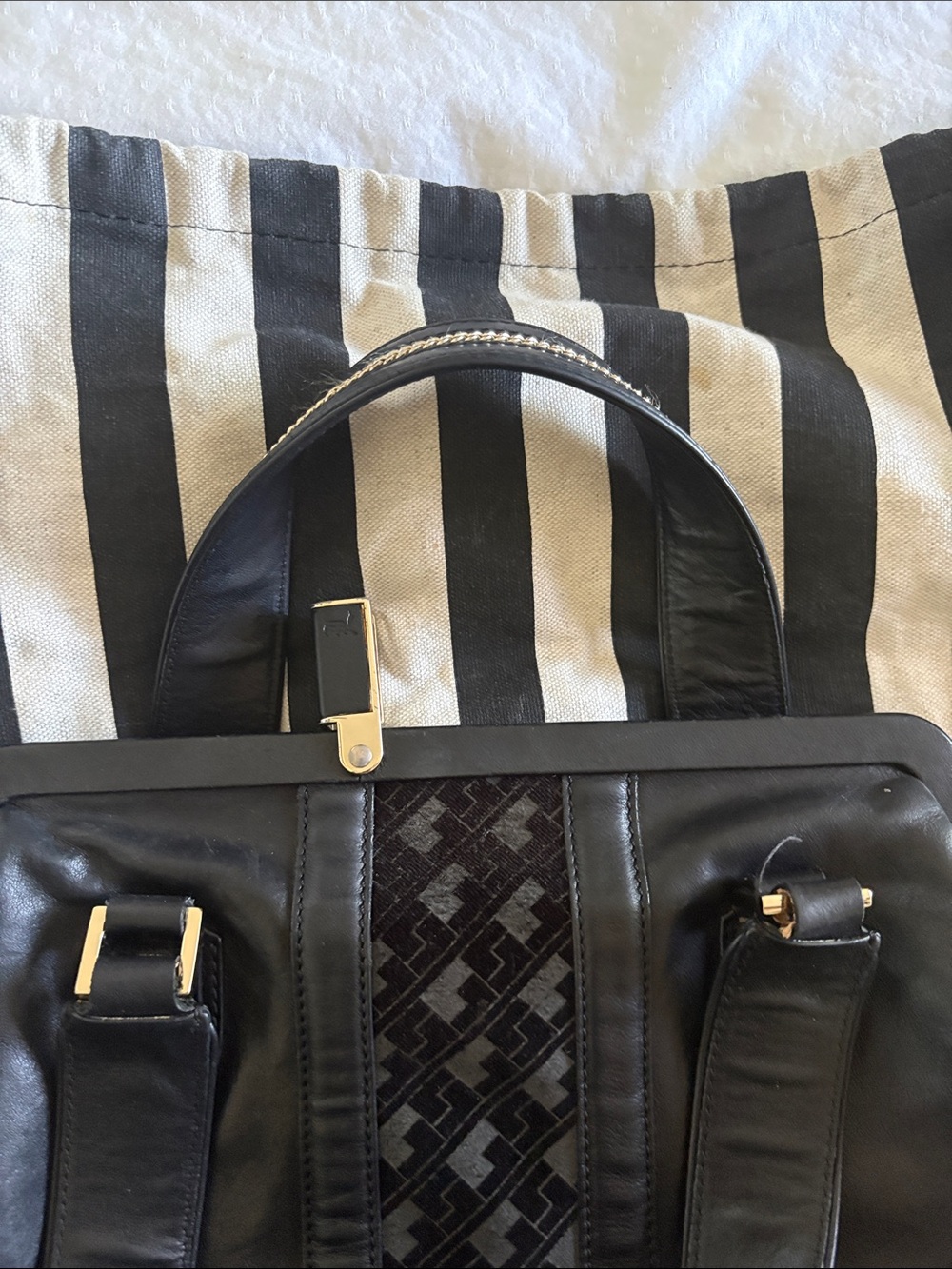LAMB Black Leather Tote Bag with Tassel Accent - Picture 5 of 7